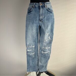 Ksubi Jeans Size 28 Blue Nine O Trashed Lifetime Raw Hem Slim Fit Ankle Crop